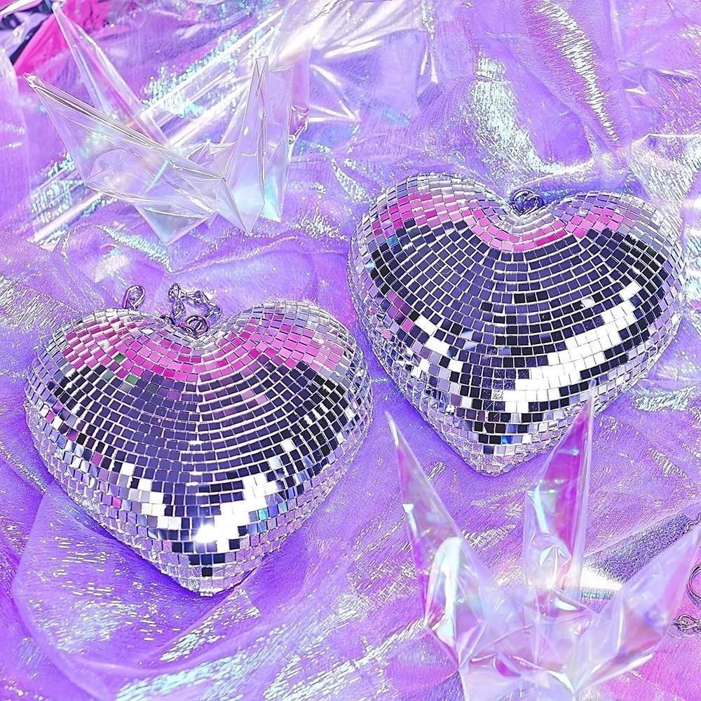 Lightweight Disco Ball Decorations Heart-Shaped Christmas Party Decorations  Keys Chain