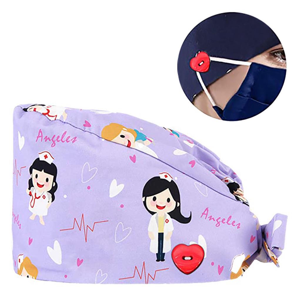 Fashion Printed Button Work Hat Casual Unisex Scrub Cap