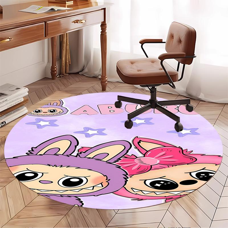 Labubu Pattern Round Rug, Indoor/Outdoor Mat, for Picnic, Gameroom, Bedroom, Office, Living Room, Home Decor Carpet, Birthday Gift