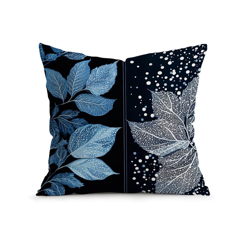 Elegante Blauw Witte Bladeren Kussens Kussensloop Bedrukt Polyester 45x45cm Sierkussenhoes Decoratief Bankkussen Kussensloop 45x45cm