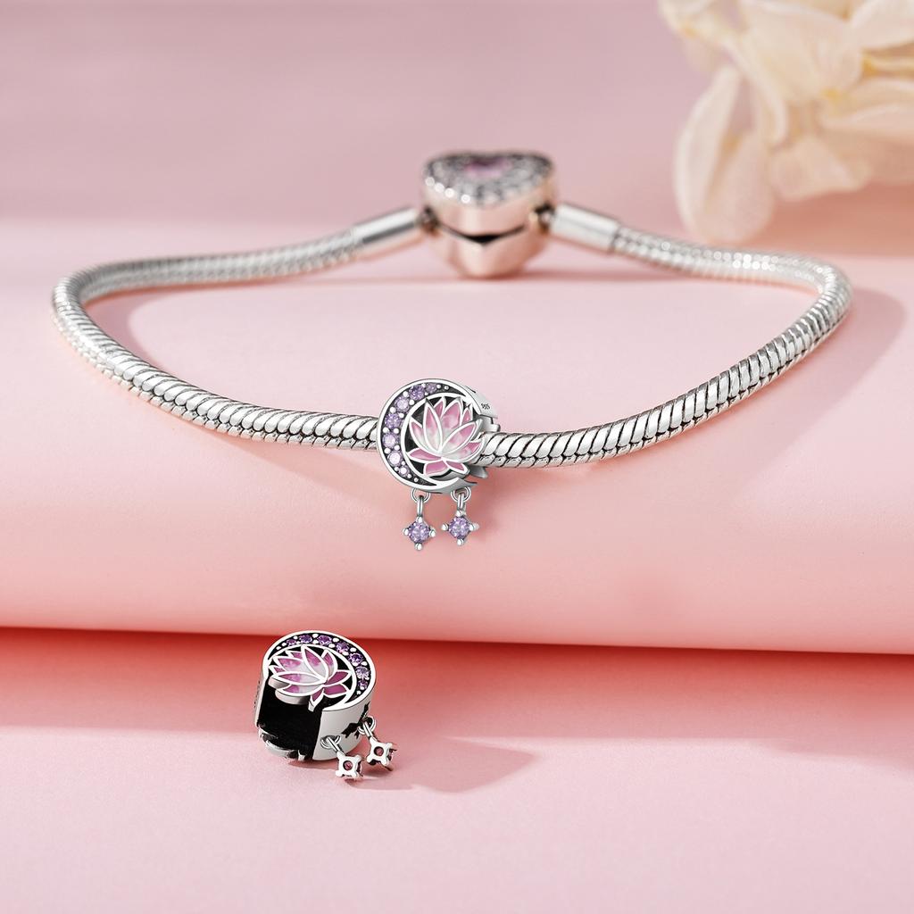 Beads Copper Charms Original Pink Lotus Flowers Beads Fit Bracelet Jewelry Diy Women Fine Gift Accessory