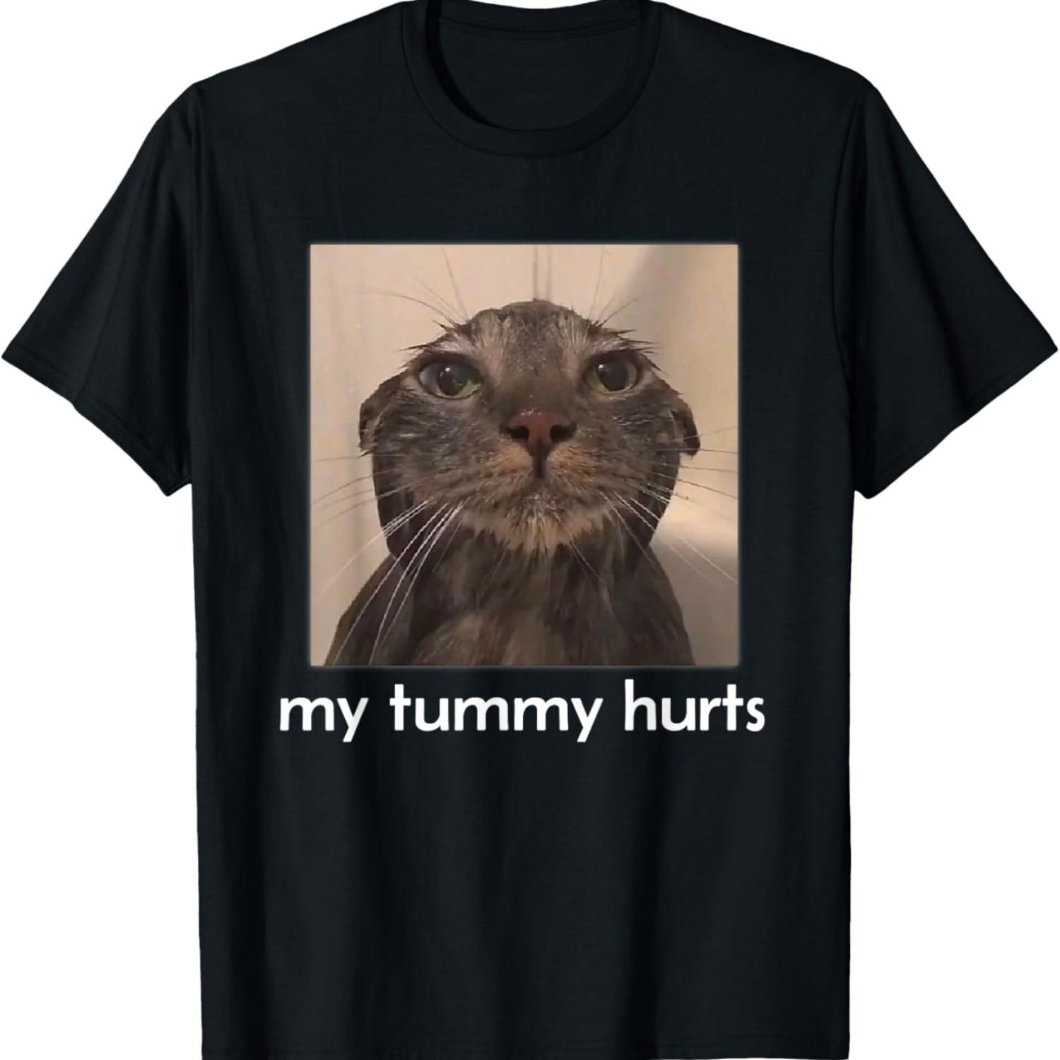 My Tummy Hurts Funny Cat Meme T-Shirt S чёрный