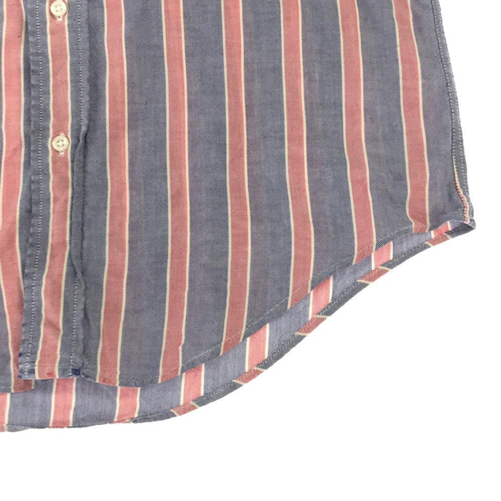 Polo by Ralph Lauren 80s Vintage Boys' Green Tag Shirt, Made In USA Stripe Logo Embroidery Long Sleeve Button Down Shirt Men's Used