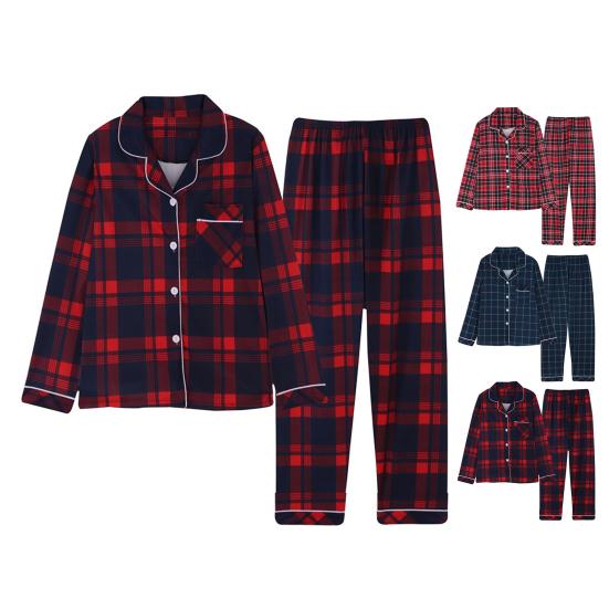 Family Christmas Pjs Matching Set Plaid Long Sleeve Button Down Sleepwear Holiday Soft 2 Piece Lounge Sets