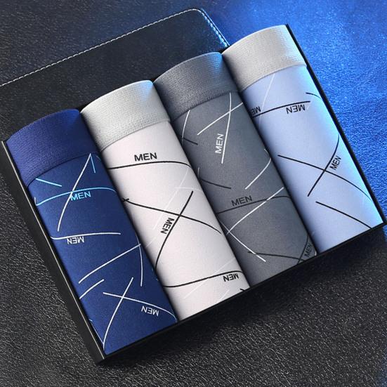 4 Pcs Men Underpants Elastic U Convex Soft Breathable Quick Dry Moisture-wicking Mid Waist Seamless Men Sports Boxers Men Underwear