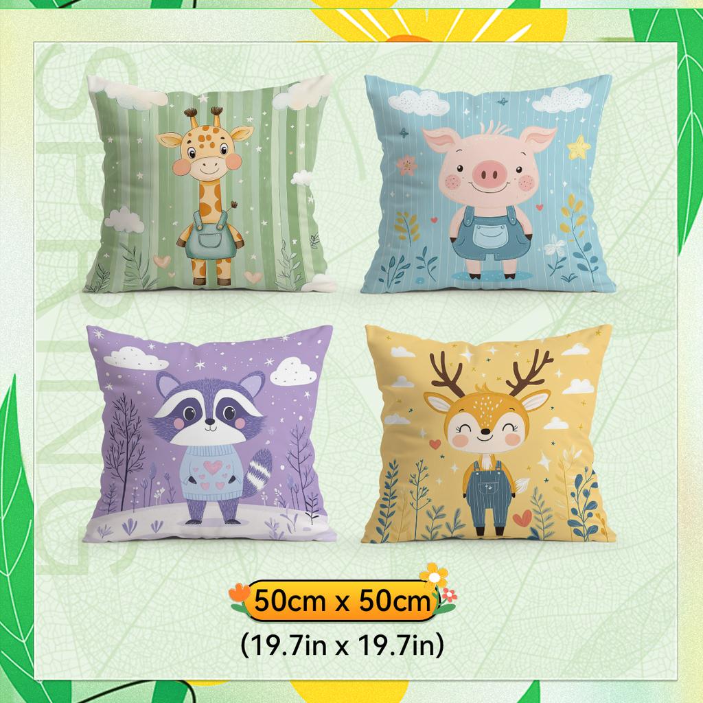 4pcs/set Adorable cartoon animals Cushions Pillowcase Polyester Cushion Cover Throw Pillow Pillowcover Home Car Sofa Decor