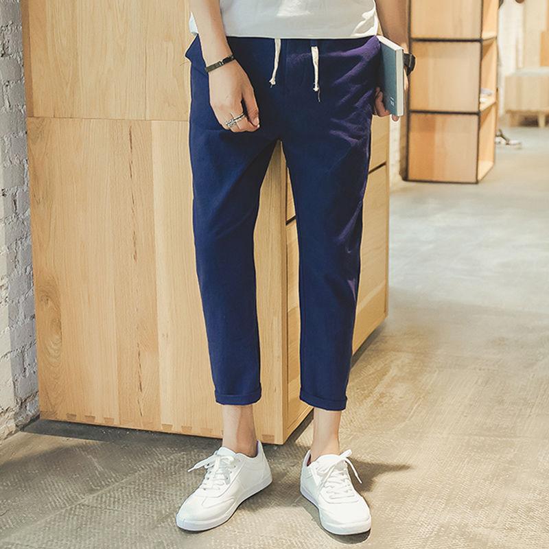 Linen Nine-point Pants for Male Students Korean Version of Cotton and Linen Summer Thin Casual Fashion Breathable Pants