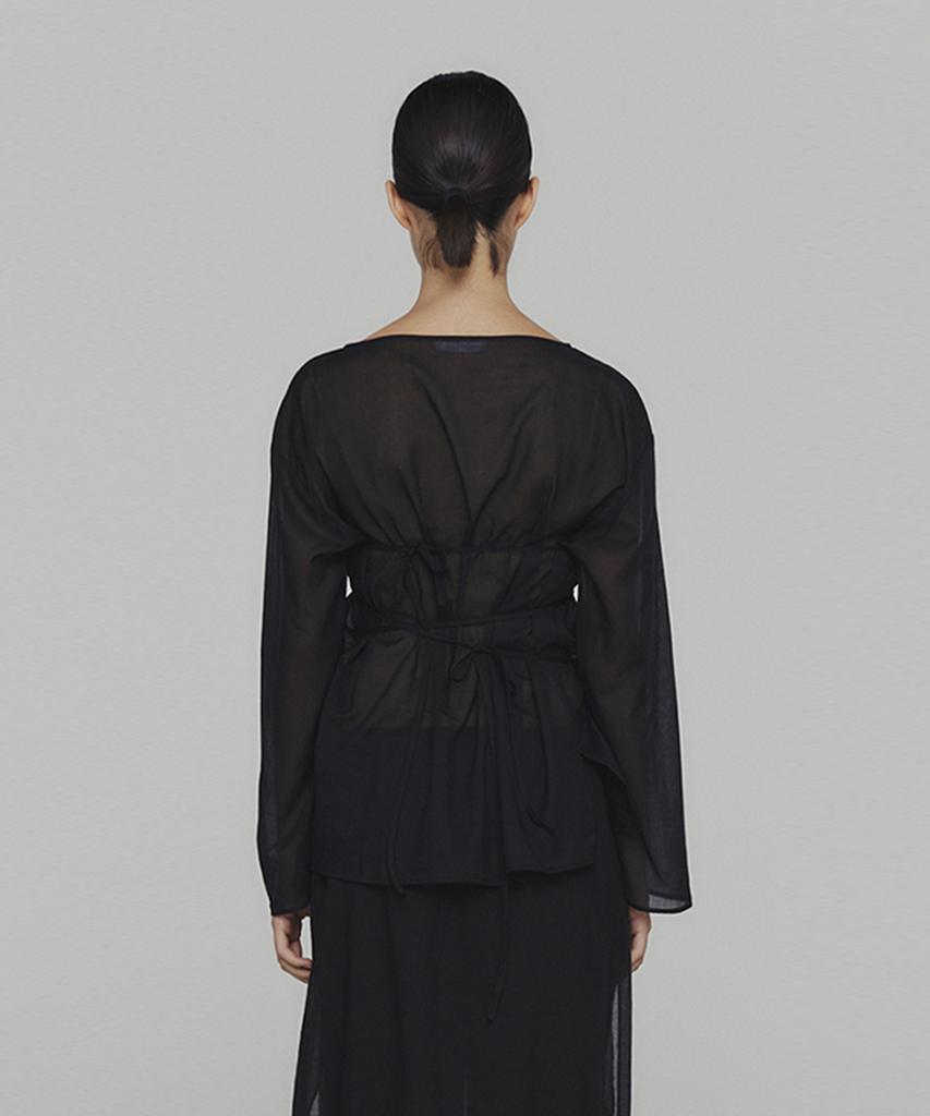 Amomento Sheer Cotton Drawstring Top_Black