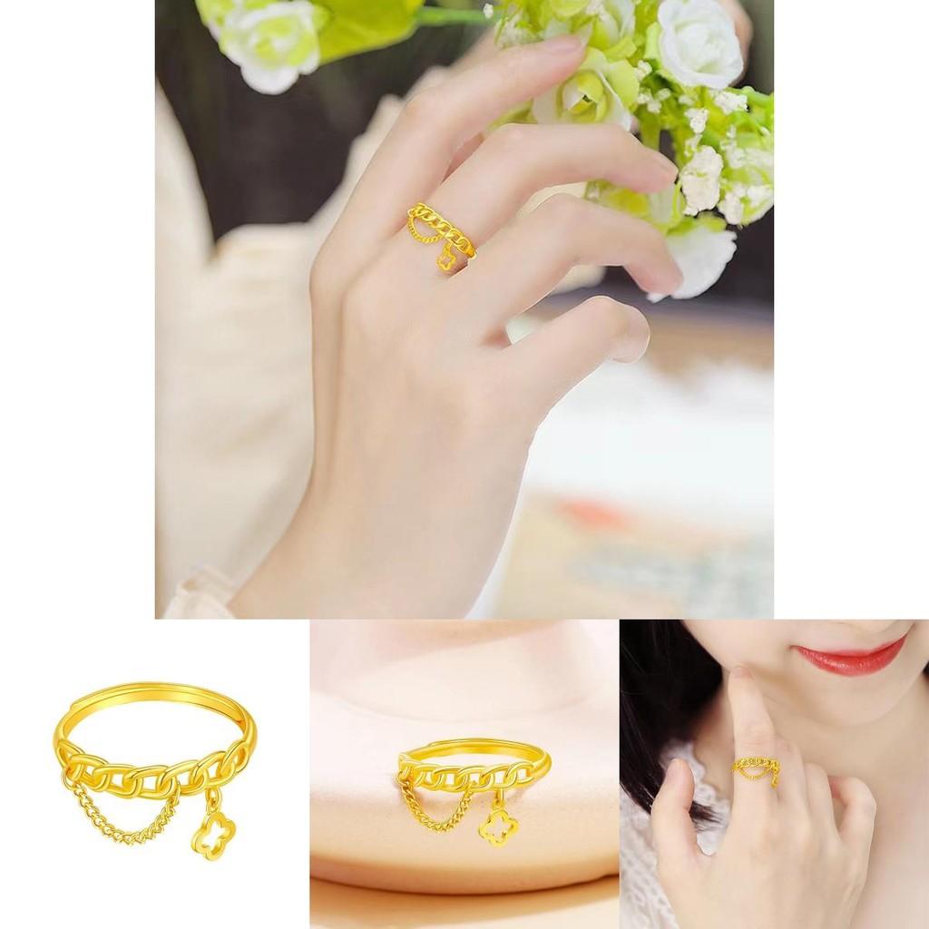 Luxurious Women's Four Leaf Clover Ring Trendy Gold Plated Copper Jewelry