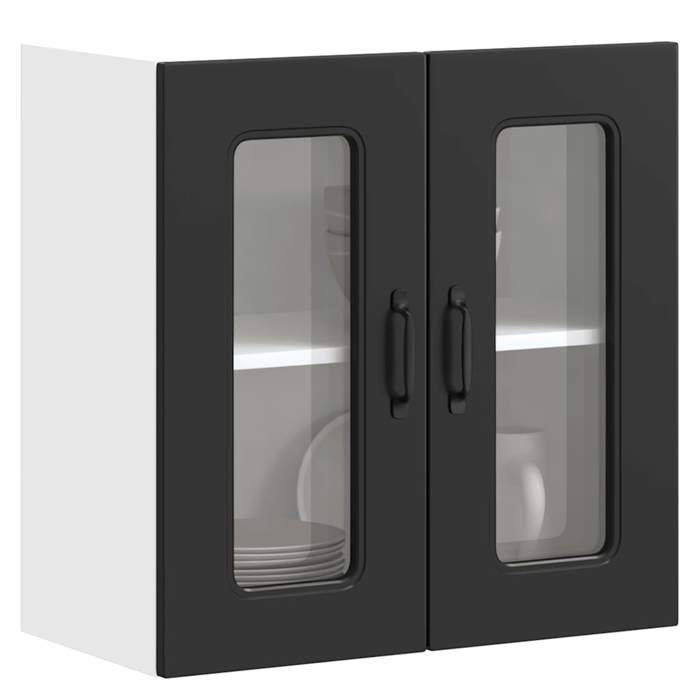 VidaXL Armoire murale de cuisine avec porte en verre Kalmar noir, meuble mural de cuisine, armoires murales avec portes, 853668