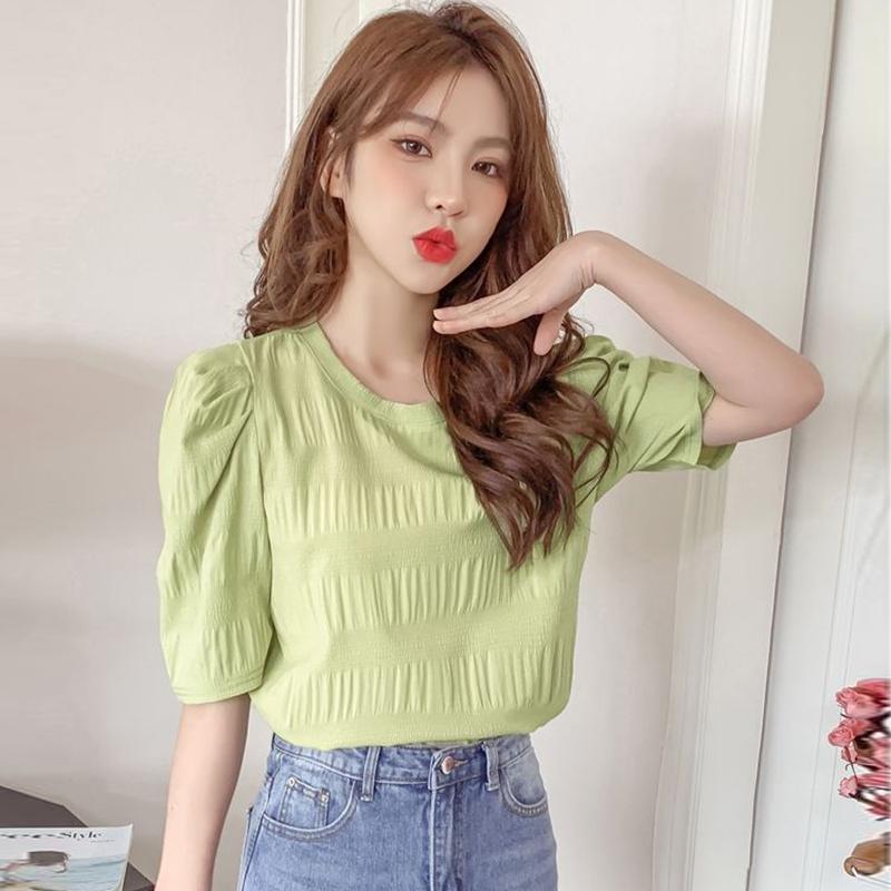 Base Coat T-shirt Short Sleeve Female Summer Chiffon Shirt College Minority Bubble Sleeve Foreign Style Top Female Blouse