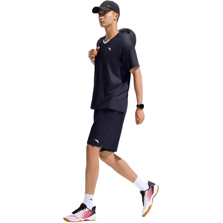 Anta Versatile Pullover Comfortable Short Sleeve Simple Solid Color Lace-Up Shorts Casual Sports Suit Men suit 952537205-2
