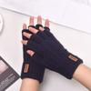 Men's half-finger thickened thermal gloves knitted leaking fingers office student brushed imitation cashmere broken finger solid color gloves