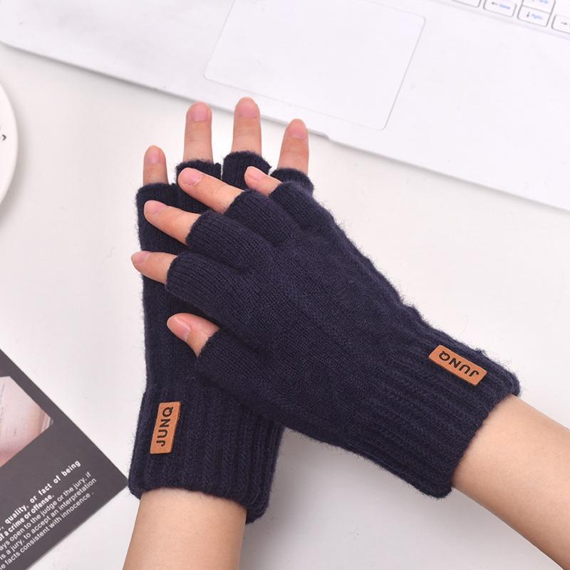 Men's Half-finger Thickened Thermal Gloves Knitted Leaking Fingers Office Student Brushed Imitation Cashmere Broken Finger Solid Color Gloves