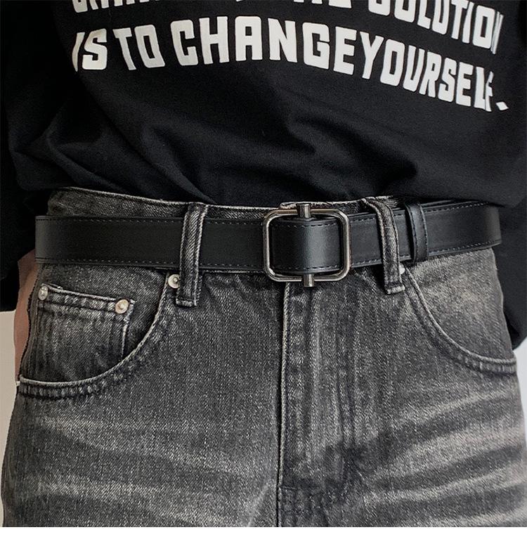 

Пояс унисекс из ПУ кожи в стиле Гонконга с пряжкой-пином - Повседневный, Модный, Простой и Универсальный корейский дизайн чёрный