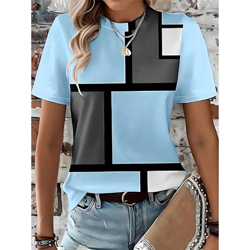 Fashion Versatile Striped Printed Top Casual Loose Short Sleeves Comfortable Breathable T-Shirts Women’s
