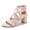Sommer-Fee klobige Absatzsandalen: Vielseitige High Heels im römischen Stil mit Strasssteinen