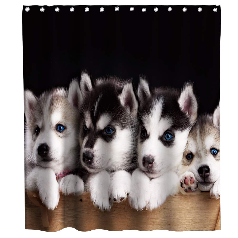 Süßer Sibirischer Husky Duschvorhang Weihnachtlicher Duschvorhang Set Husky Hund Welpe Badezimmervorhang Haustier Hunde Weihnachten Heimdekoration