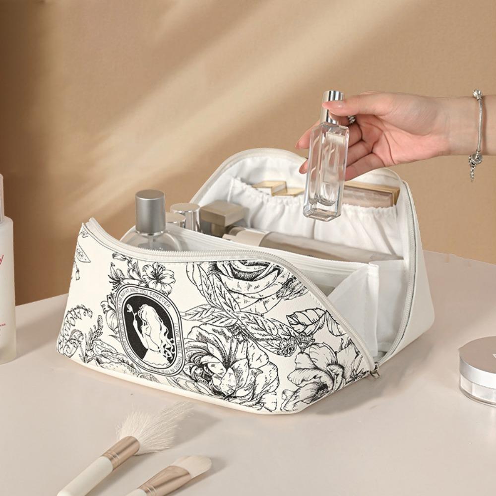 

Large Capacity Pu Makeup Pouch Square Storage Toiletry Bag Retro Pillow Cosmetic Bag Bathroom белый