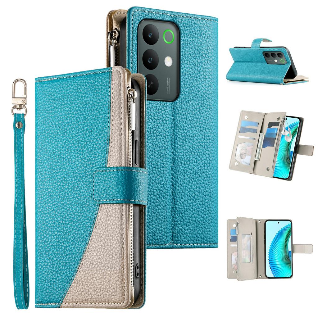For Realme C85 5G Case Zipper Wallet Color Splicing Leather Flip Phone Cover with Straps