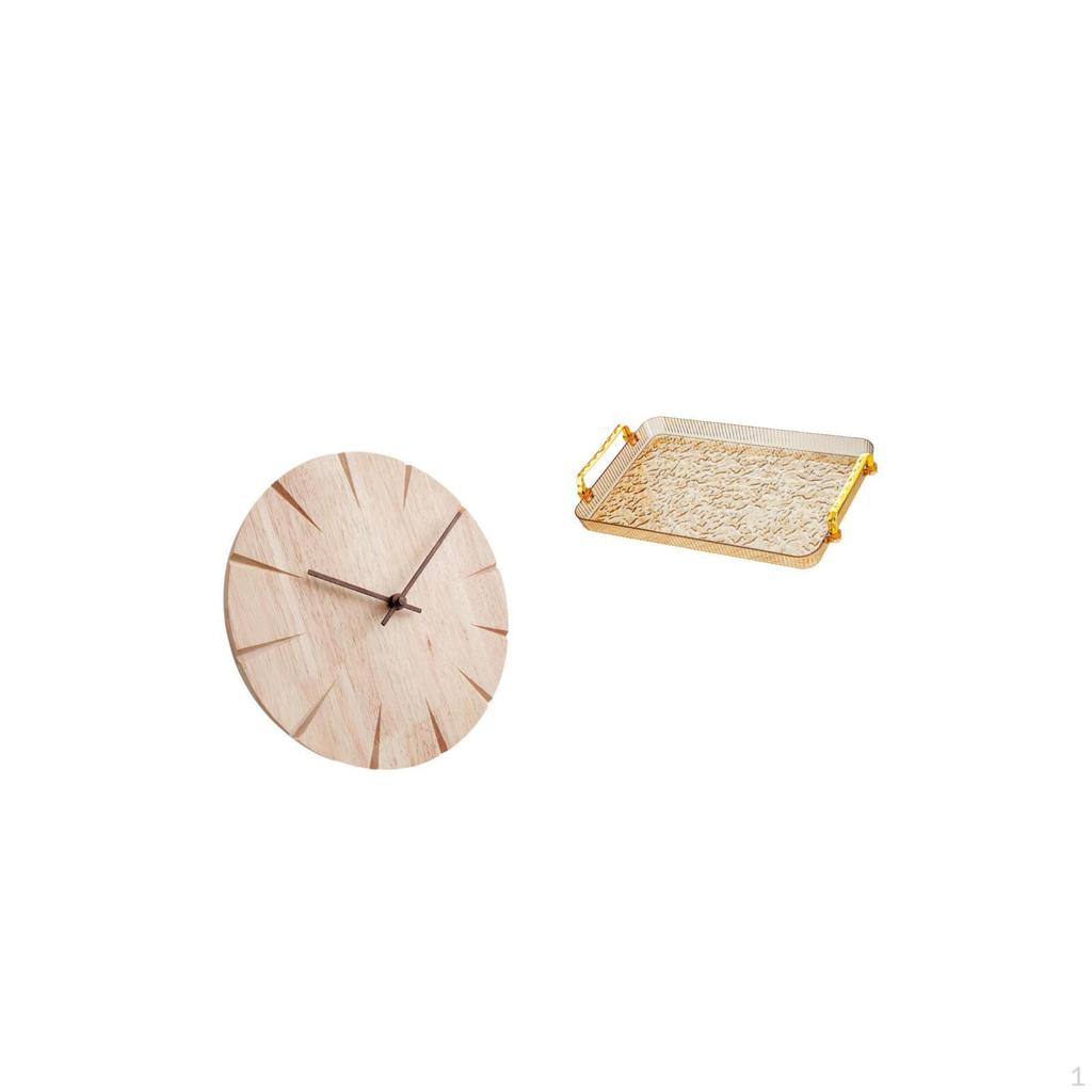 Wood Wall Clock Decorative Tray Creative Design Gift Non Ticking Silent for Restaurant Office Dining