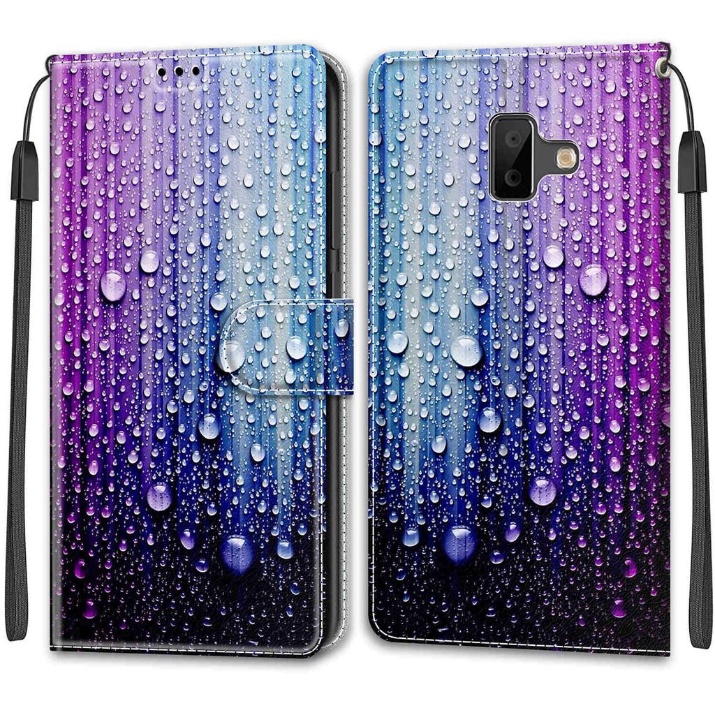 Luxury Painted Leather Case Wallet Book Style Protective Cover for Samsung Galaxy J6 Prime/J6 Plus/J6 (2018) J600/J5/J3