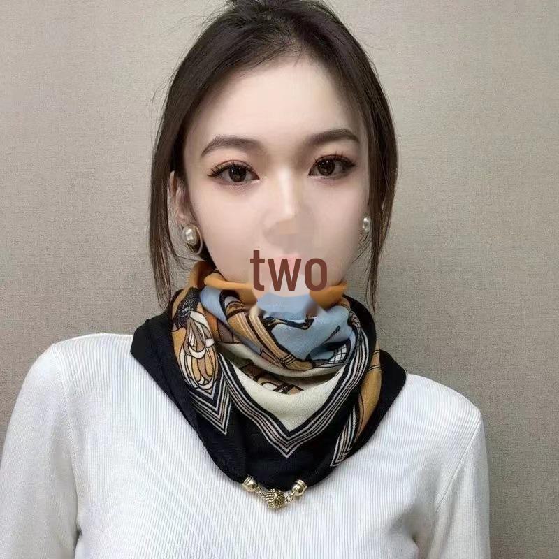 Versatile Silk Cotton Scarf with Magnetic Buckle: Double-sided, Multifunctional Neckband