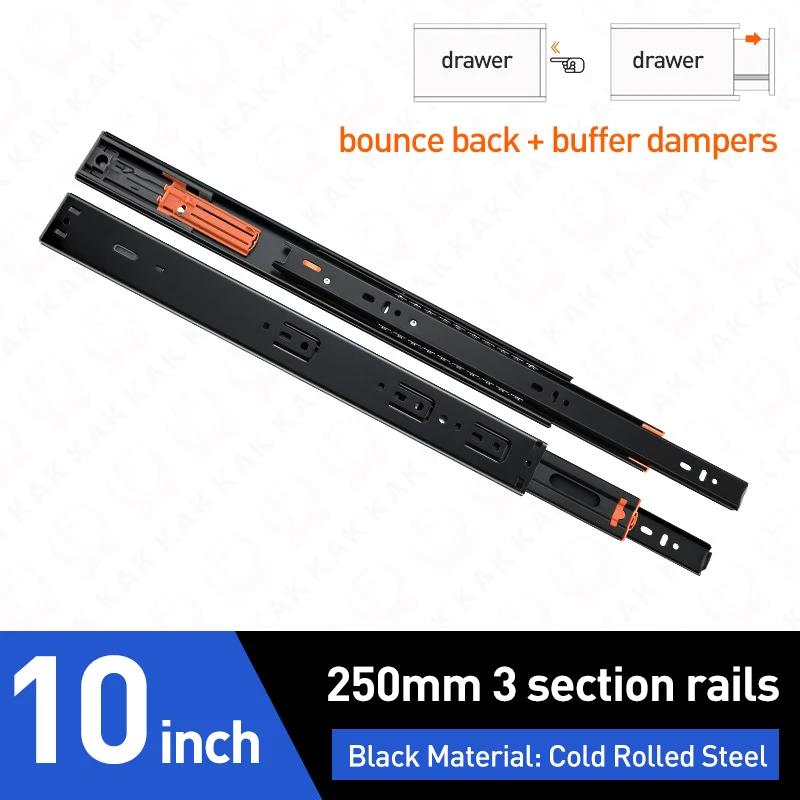 Rebound Drawer Slides Rail Stainless Steel 10 -20  Three Section Ball Bearing Drawer Runners Track Damper Buffer Hardware