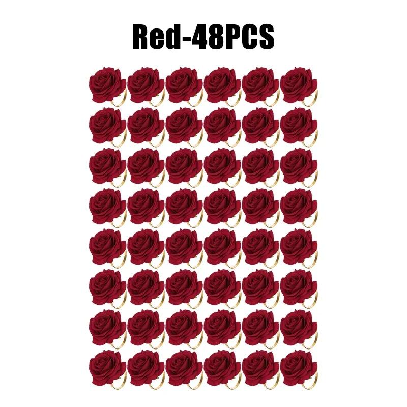 Rose Gold Napkin Rings 96Pcs Red Flower Wedding Decor Valentine Christmas Birthday Banquet Tableware Holder Set