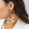 Vintage Geometric Flower Petal Pendant Drop Earrings for Women Fashion Statement Gold Color Hanging Earrings Party Zircon Gifts