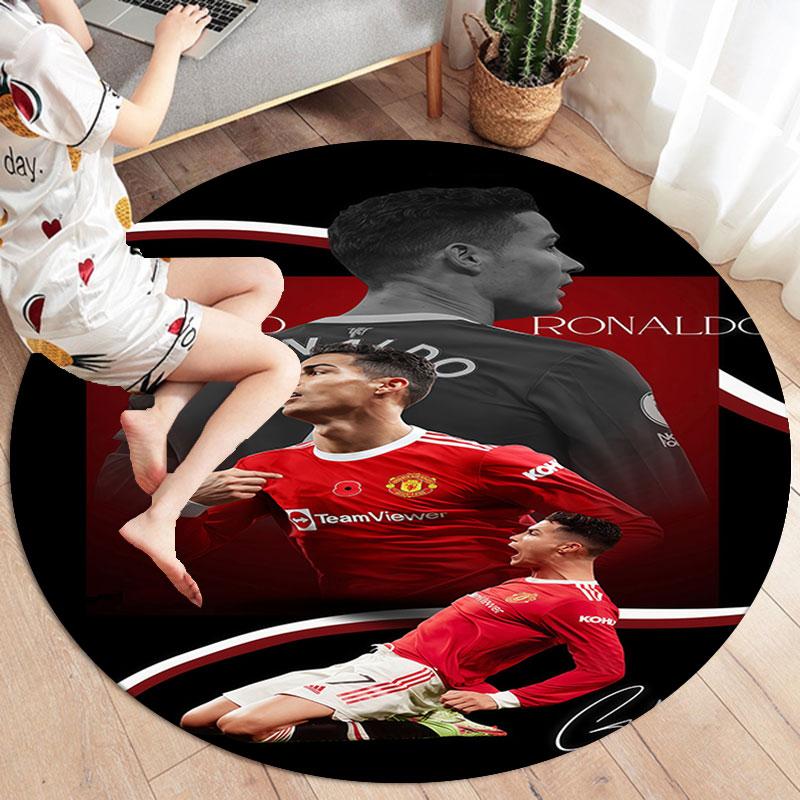 CR7 Runder Teppich, Teppich für Wohnzimmer Schlafzimmer Sofa Spielzimmer Dekoration, Rutschfeste Bodenmatte