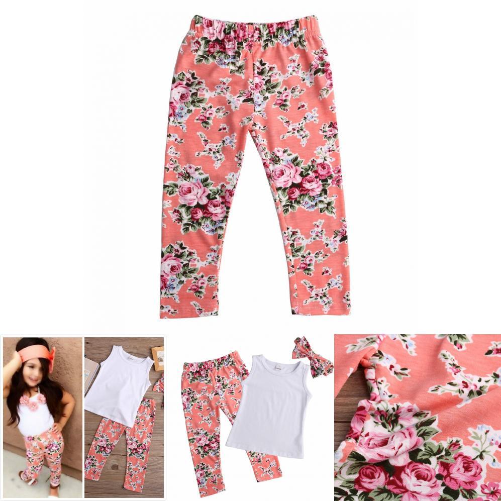 Adorable Toddler Girls Kids Floral Tops Pants Trousers Headband 3pcs Outfits Set Clothes