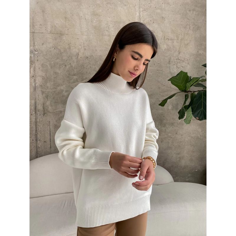 

New Arrival Autumn Solid Color Turtleneck Knitting Tops Minimalist Loose Thermal Head Cover Sweater Knitted Sweater White One size