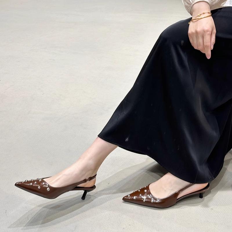 Fashion New Summer Women's Sandals Metal Rivet High Heels Footwear Elegant Slingback Pointed Slip on Party Lady Pumps Shoes
