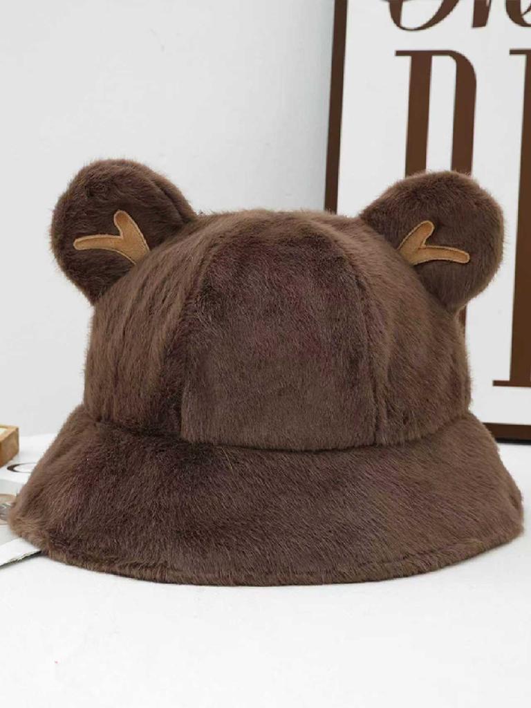 Autumn and winter hats women's thickened plush bucket hats show small faces bucket hats cute ears warm basin hats