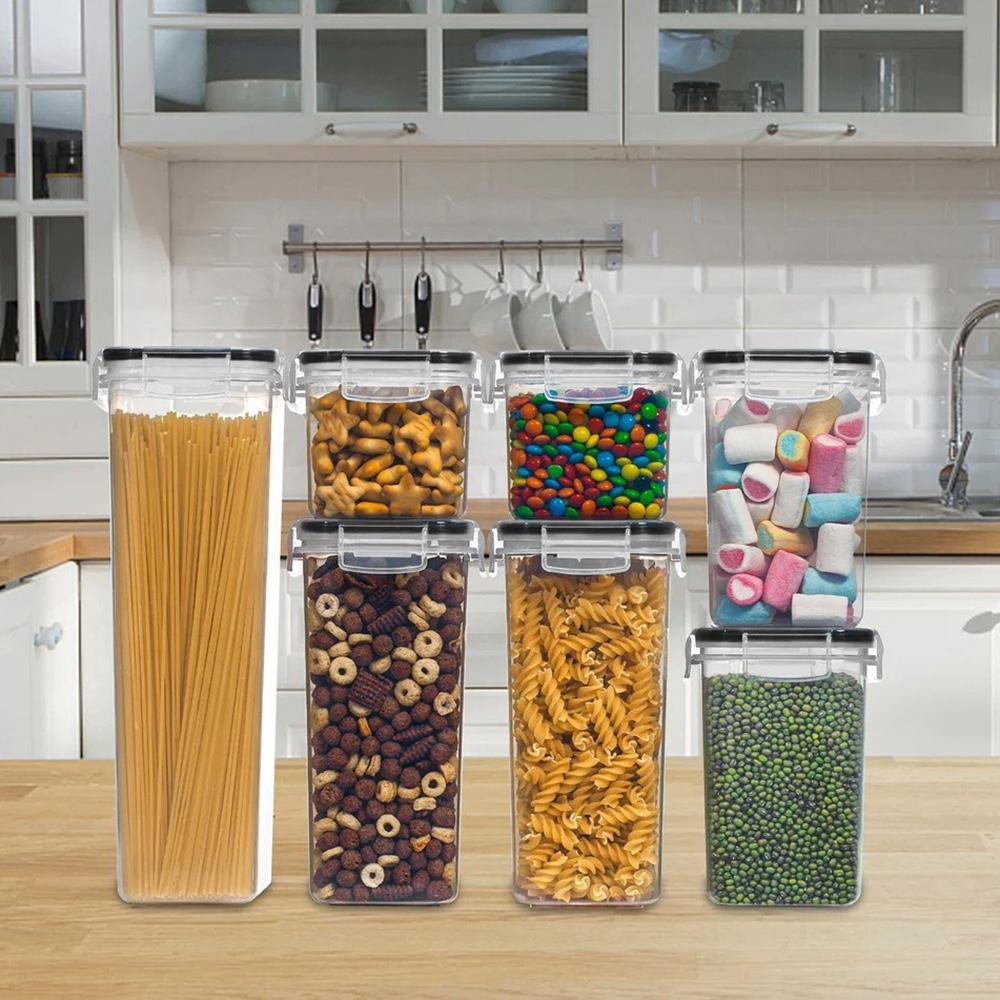 

7Pcs/Set Kitchen Sealed Jar Grain Storage Box Refrigerated Odor-Free Transparent PP Fresh-Keeping Box (BPA Free,FDA Certified) Type A