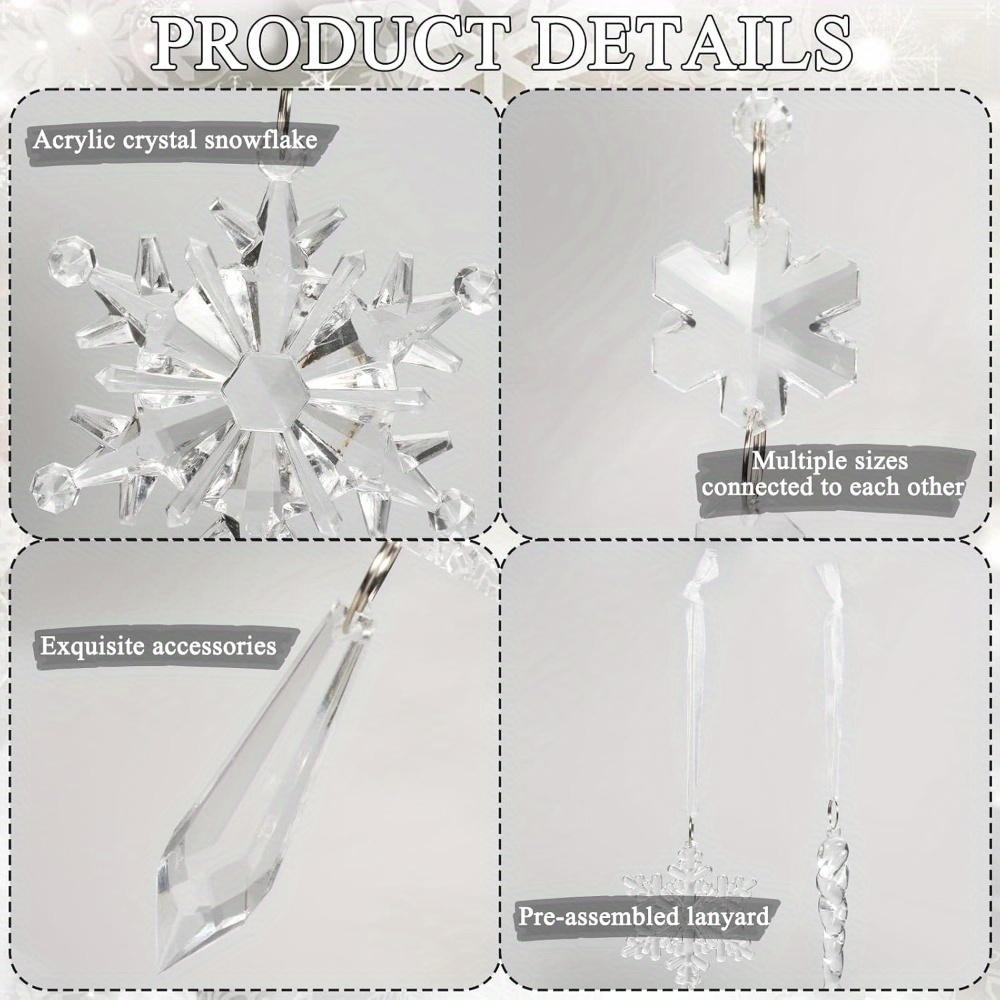 10pcs Crystal Christmas Ornaments for Tree Decorations-Hanging Acrylic Snowflake Icicle Ornaments with Drop Pendants for Winter Wonderland Chandelier