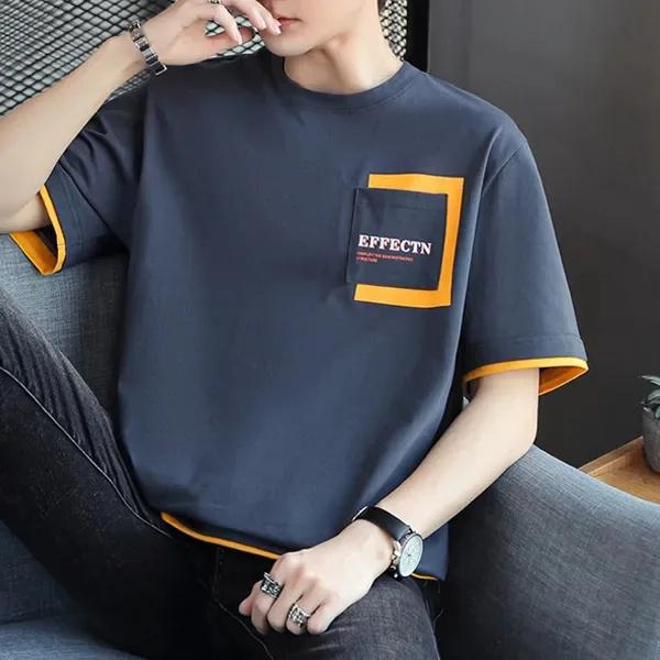 New Ice Silk Men's Loose Fit Short-Sleeve T-Shirt with Steel Print - Spring/Summer Trend