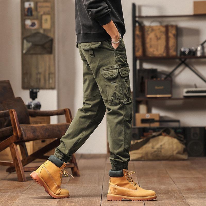 Tooling multi-bag wear-resistant solid color washed trousers four seasons men's simple and versatile leggings retro casual trousers