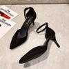 Versatile fashion one-word buckle single shoes 2026 new spring and autumn high heels women's pointed head black thin heel professional OL women's tide