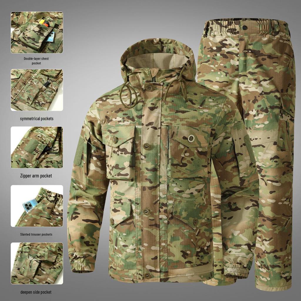 Men's Wear-Resistant Camouflage Workwear Set: Jacket & Pants for Outdoor, Tactical, and Mountaineering Activities