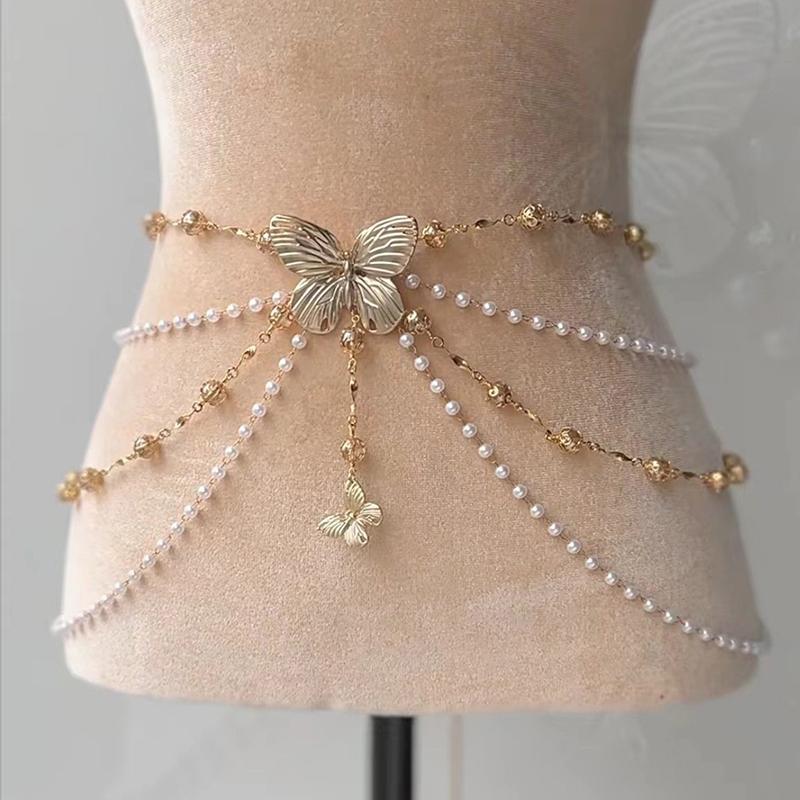 Fashionable Butterfly Tassels Waist Chain Trendy Sweet Body Chain For Women Girls Elegant Waist Chain Clothing Accessories Gifts