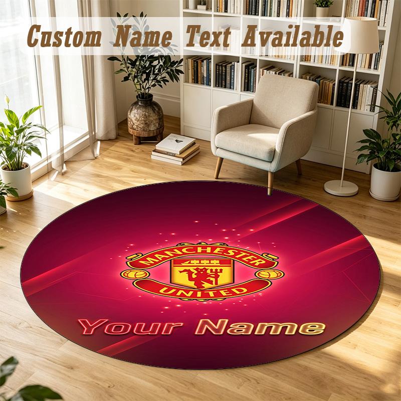 Round Rug Custom NameManchester United Pattern Non Slip Carpet Home Floor Decor
