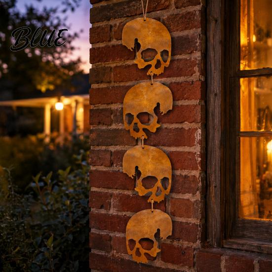 Classic Halloween Yard Decoration Skull Hanging Ornaments Metal Garden Sign Decorative Smooth Finish Decor Shaped Tags for Indoor Outdoor Anti-rust