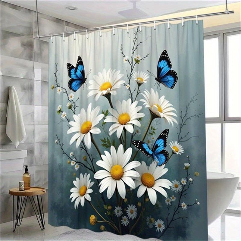 1pc Floral & Butterfly Shower Curtain - Polyester, Fashion Theme, 12 Hooks, Washable, 70.8x70.8", Easy Installation