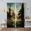 Floral Landscape Oil Painting Printed Curtains Machine Washable Rod Pocket Bedroom Living Room Kitchen Decorative Curtains 2PCS