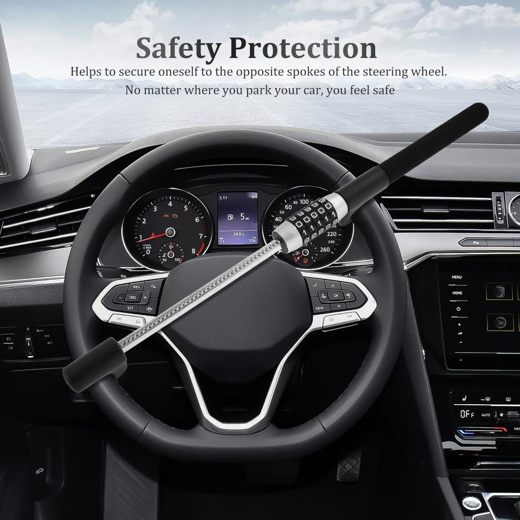 Car Steering Wheel Lock Anti-Theft Car Device Universal Fit Adjustable Length Clamp Double Hook Steering 5 Coded Password Lock