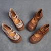 Johnature Hollow Breathable Sandals Genuine Leather Retro Soft Sole Comfortable Versatile Women's Shoes
