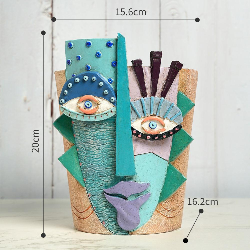 Picasso's Abstract Art Resin Flower Pot Colorful Graffiti Face Sculpture Garden Courtyard Decoration Succulent Plant Container