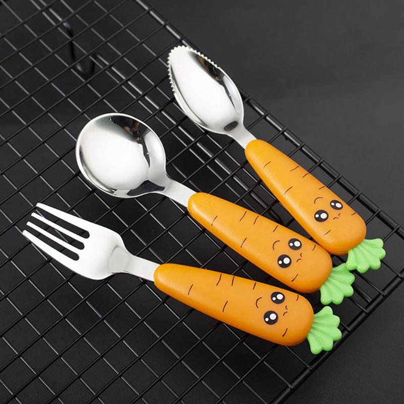 A93G Stainless Steel Baby Spoon Fork Short Handle Baby Children Tableware Gift Box Set Gift Home